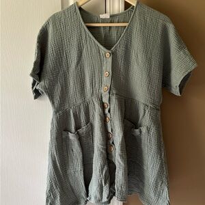 By Together Green Button-Down Blouse